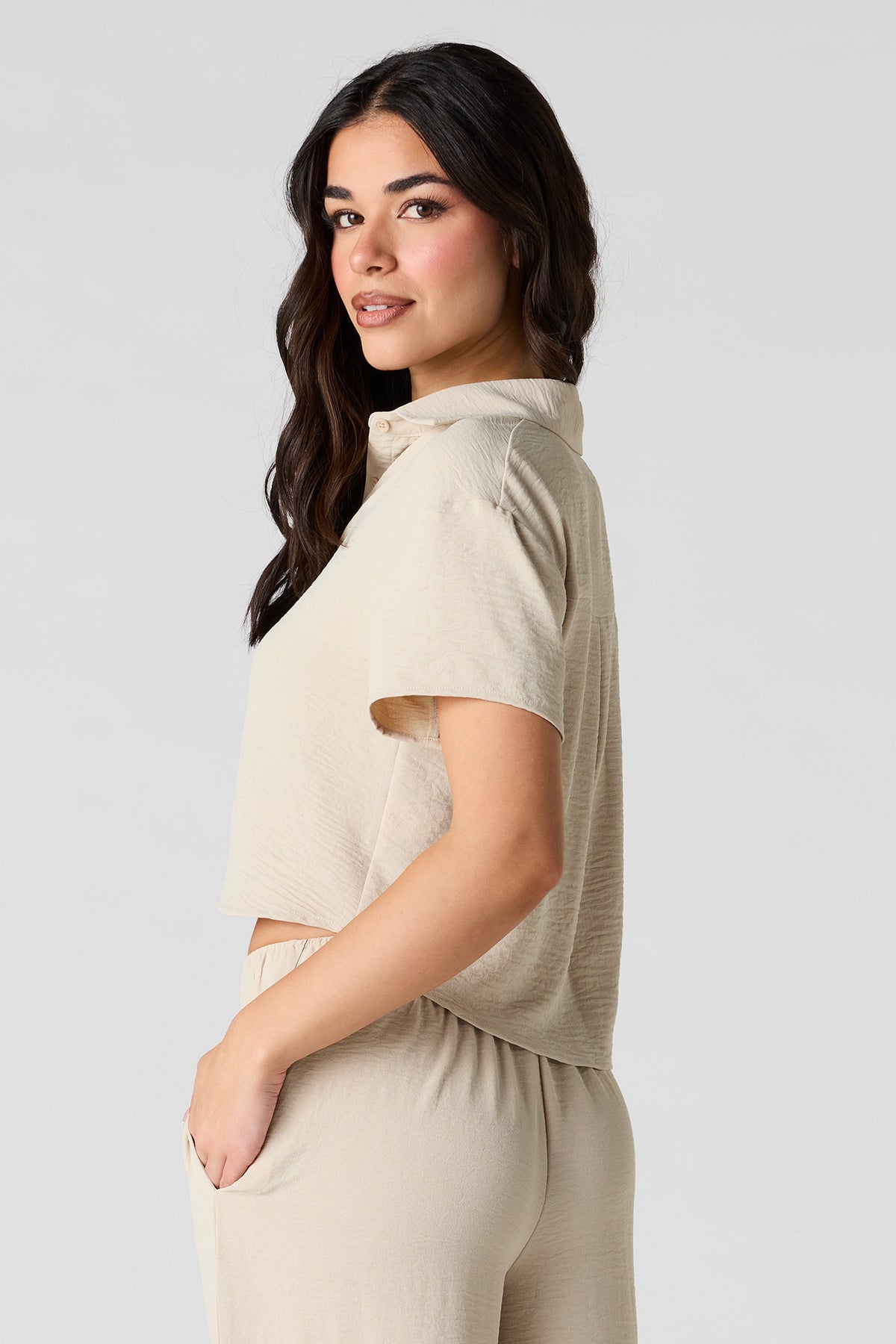 Alt View 2. Flowy Button-Up Top - Taupe