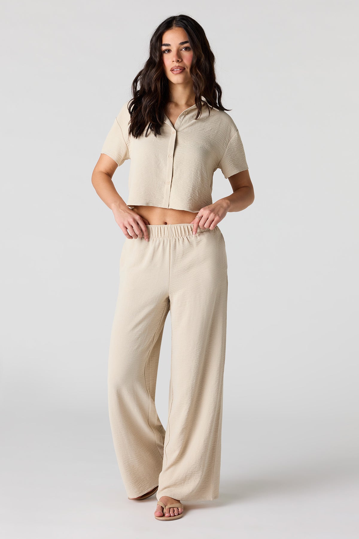 Alt View 3. Flowy Button-Up Top - Taupe