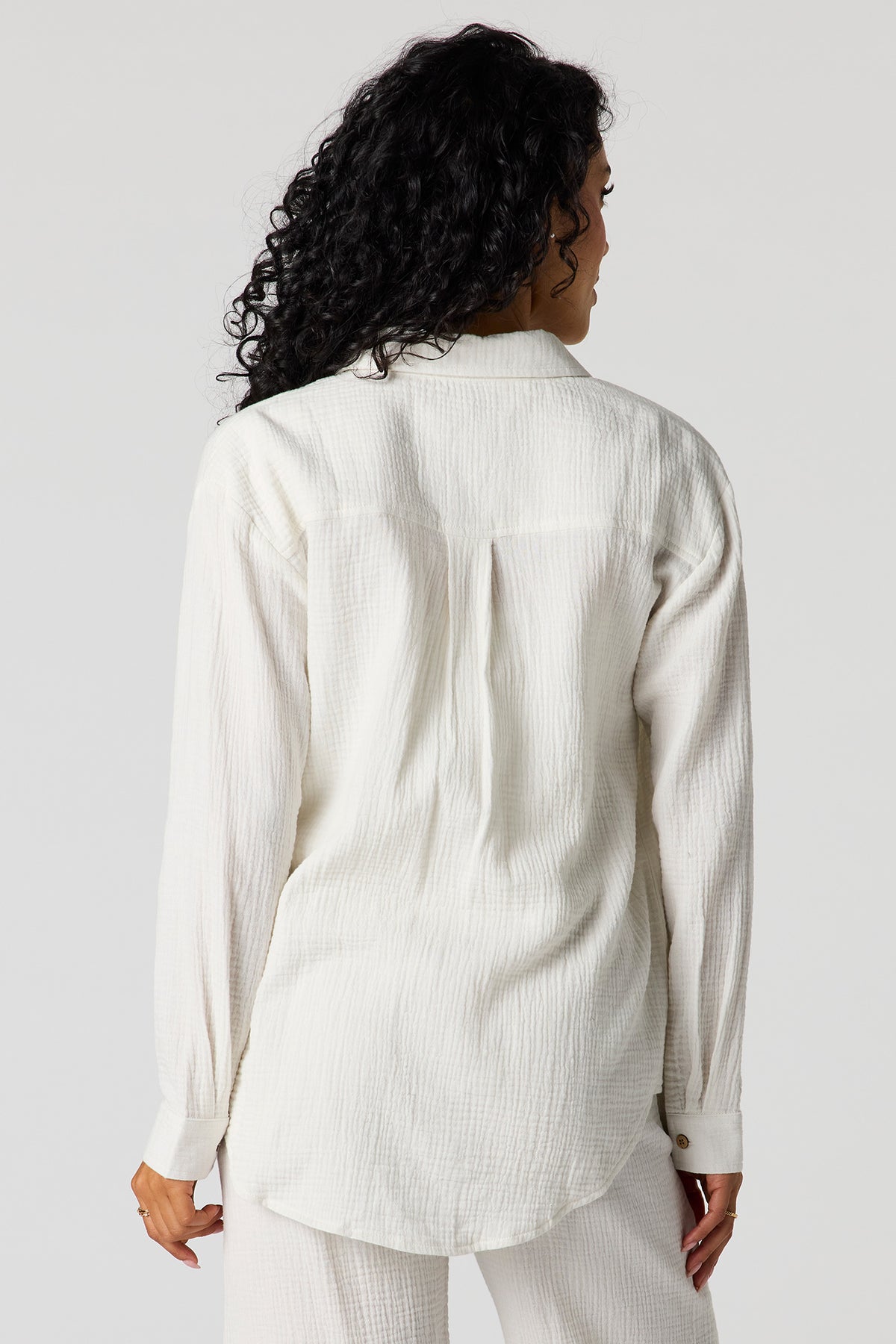 Alt View 2. Gauze Relaxed Button-Up Top - White