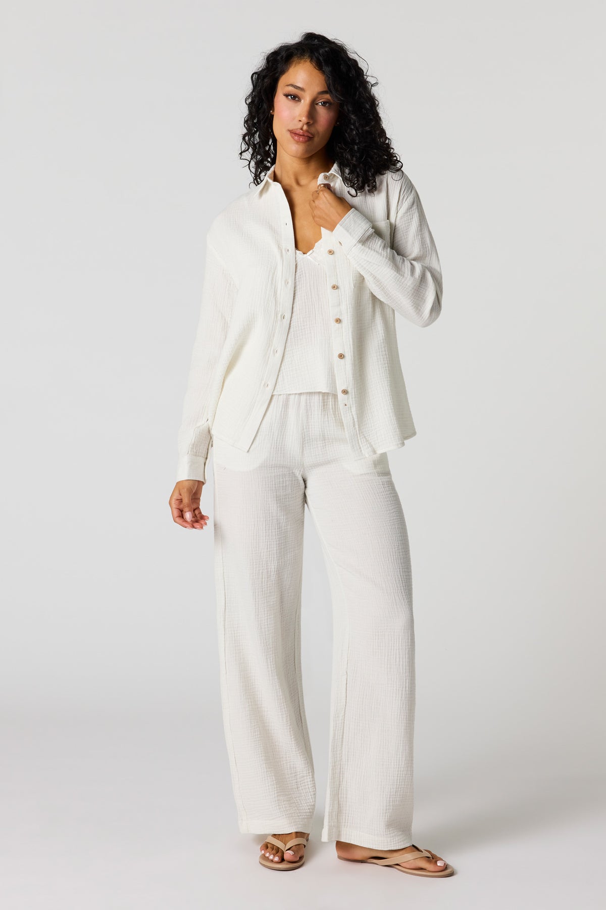 Alt View 3. Gauze Relaxed Button-Up Top - White