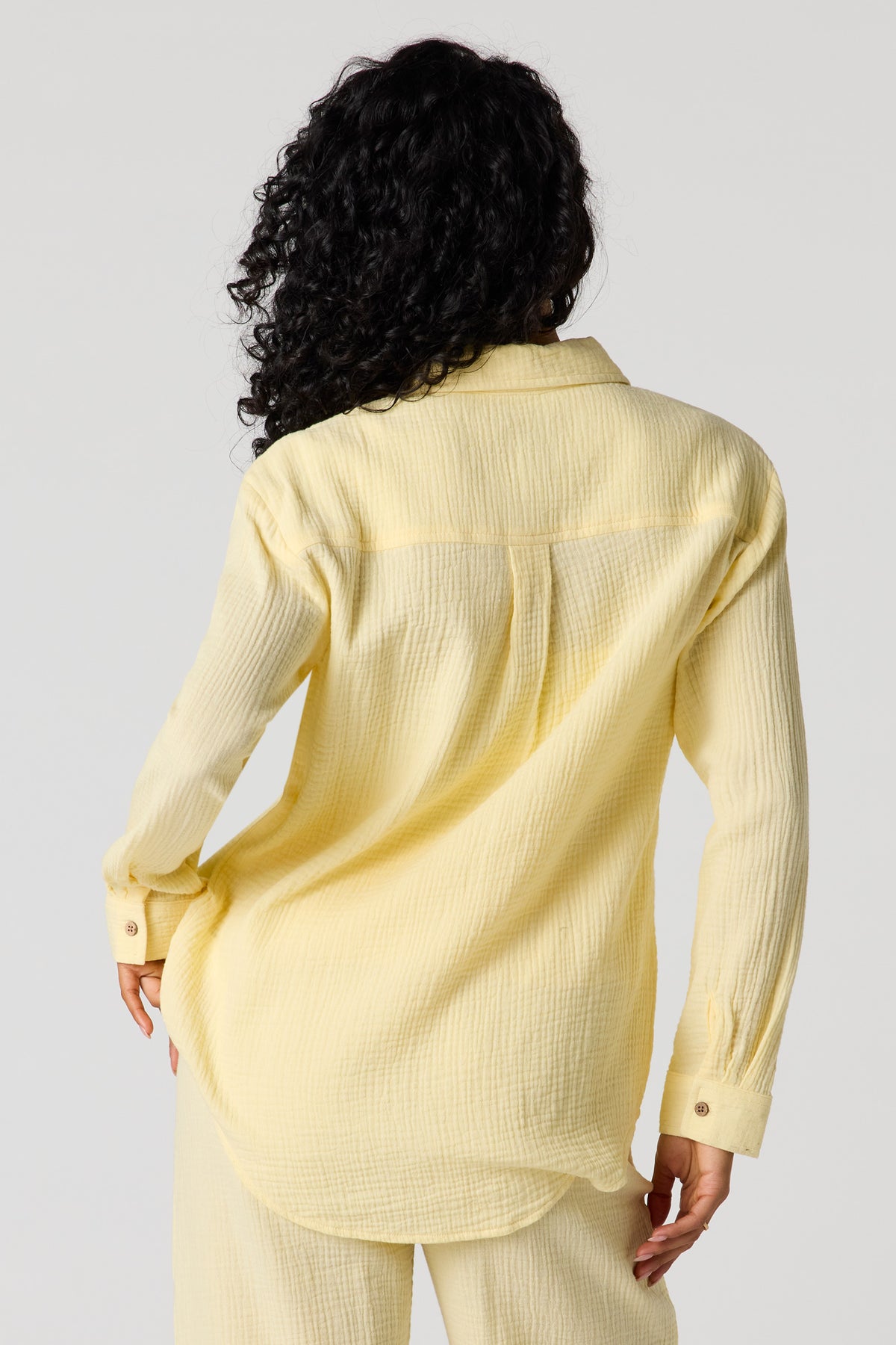 Alt View 2. Gauze Relaxed Button-Up Top - Yellow