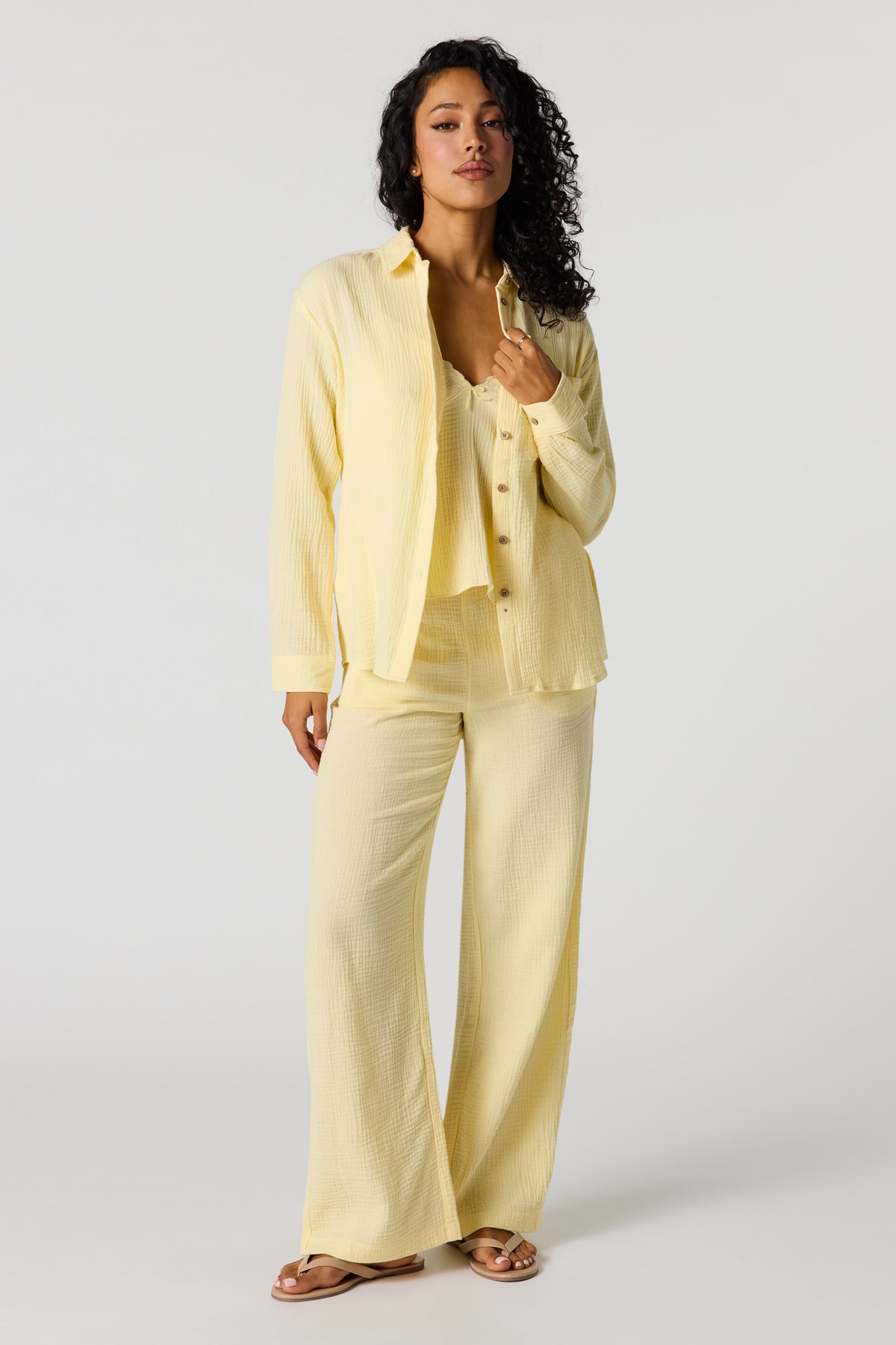 Alt View 3. Gauze Relaxed Button-Up Top - Yellow