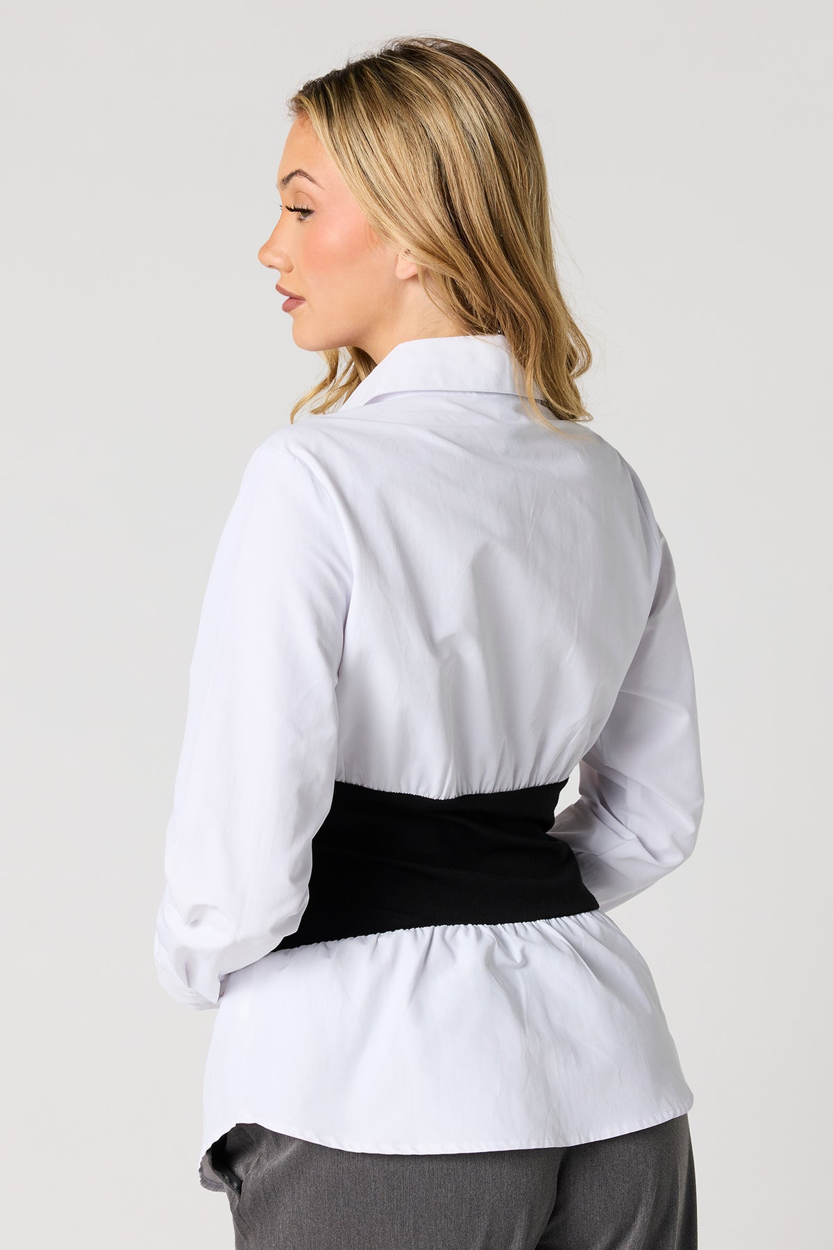 Alt View 2. Corset Waist Button-Up Top - White