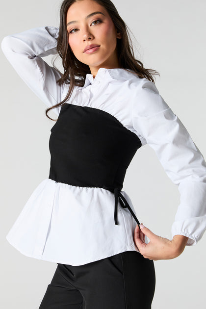 Drawstring Side Button-Up Combo Top