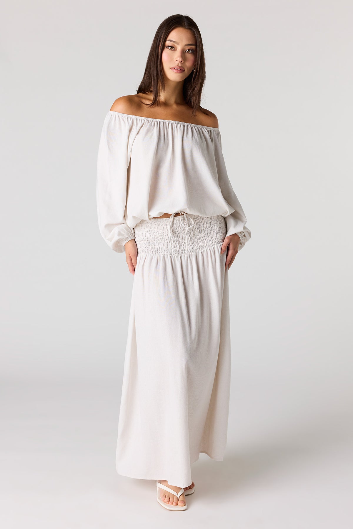 Alt View 3. Linen-Blend Off Shoulder Blouse - White