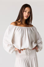 Linen-Blend Off Shoulder Blouse