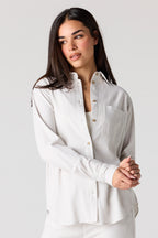 Linen-Blend Button-Up Top
