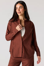 Linen-Blend Button-Up Top