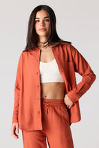 Linen-Blend Button-Up Top