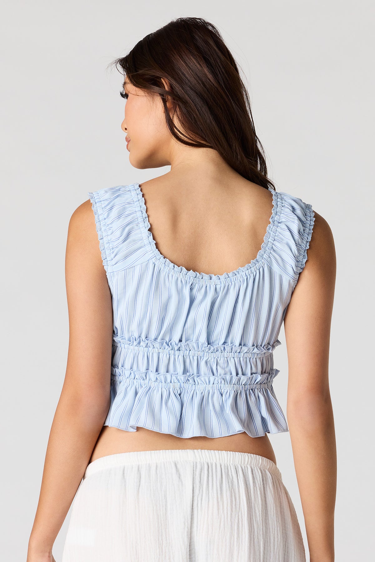 Alt View 2. V-Neck Tie Front Ruffle Tank - Blue