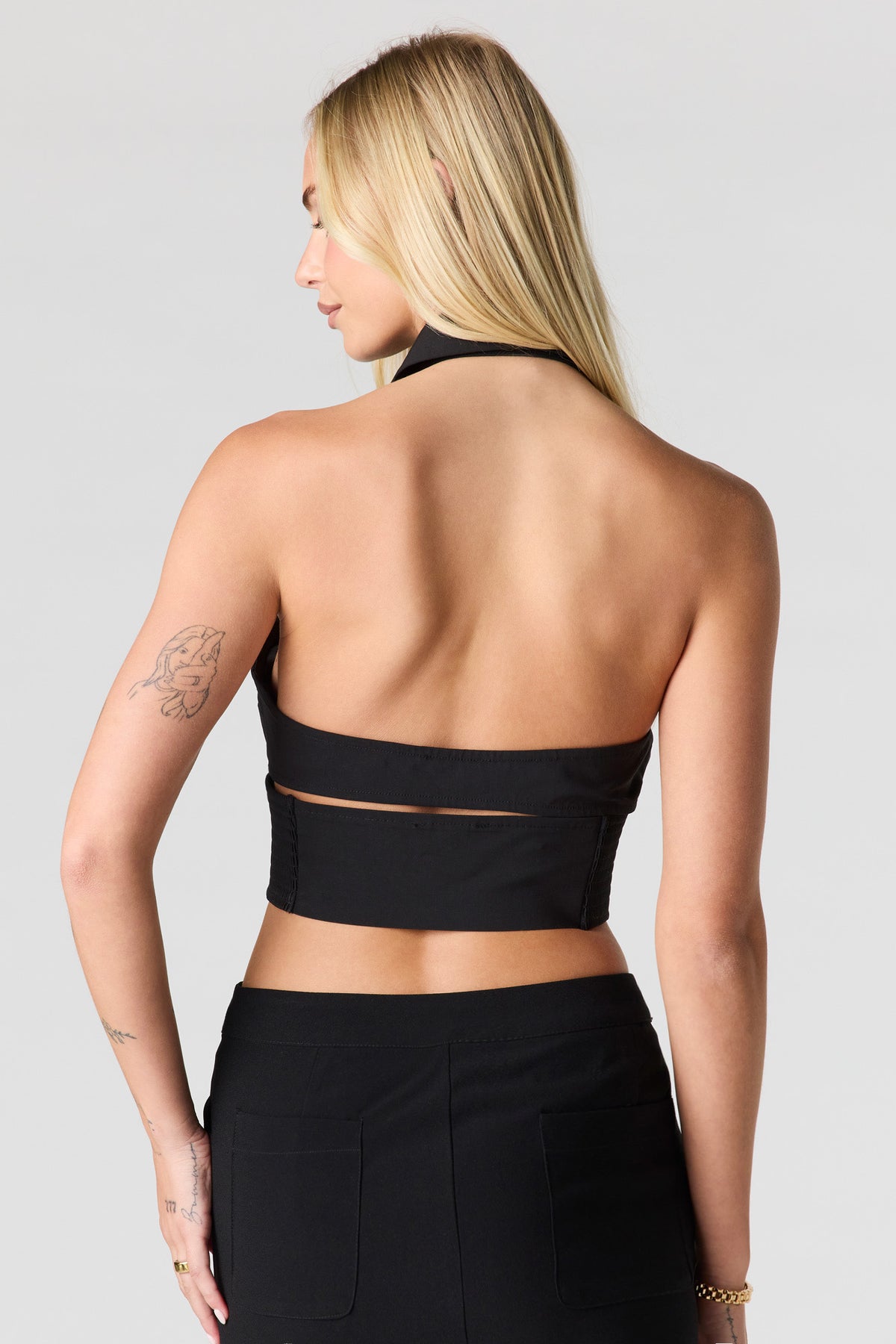 Alt View 2. Button Front Corset Halter Top - Black