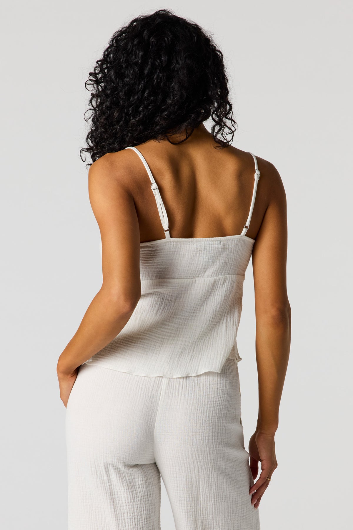 Alt View 2. Gauze Lace Trim V-Neck Cami - White