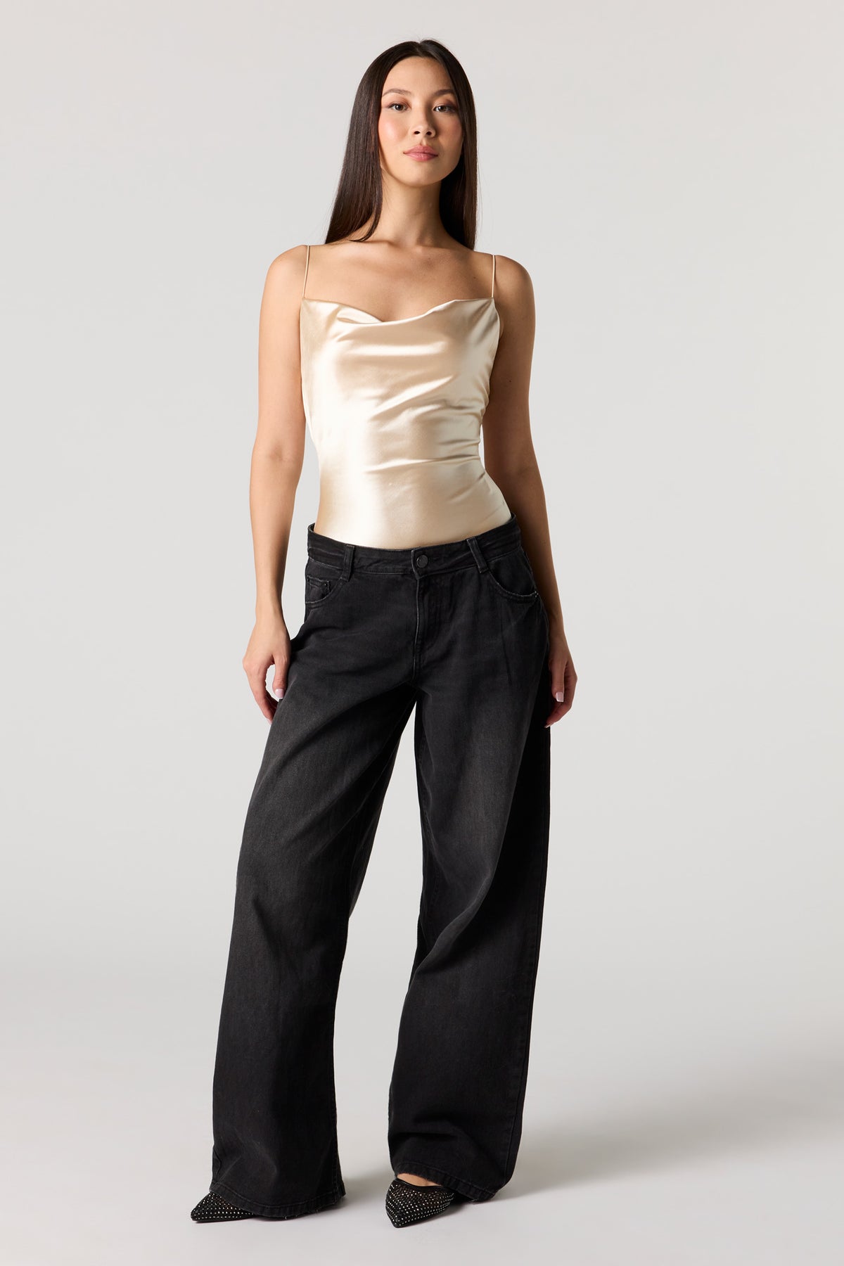 Alt View 3. Satin Cowl Neck Bodysuit - Ivory