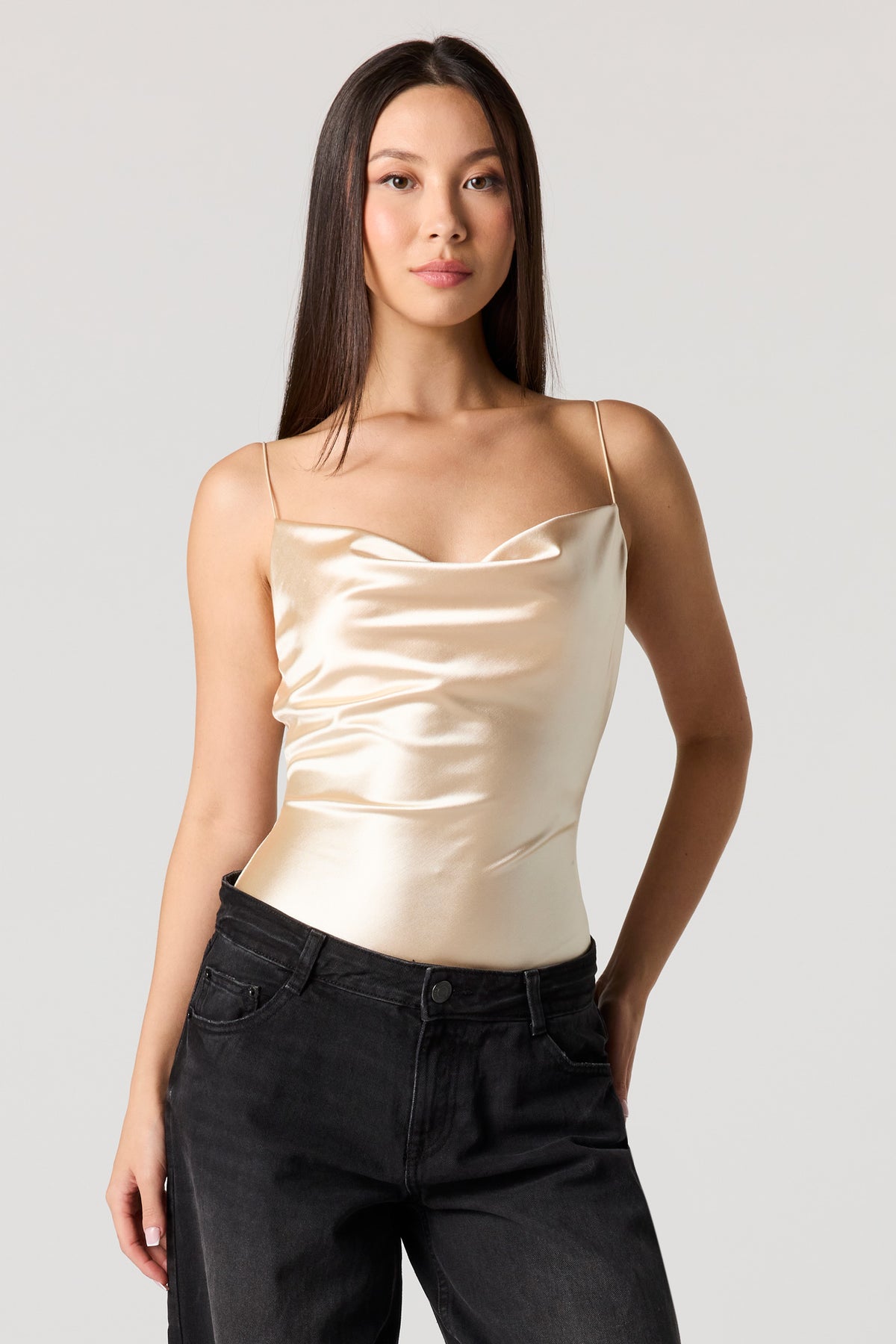 Satin Cowl Neck Bodysuit - Ivory