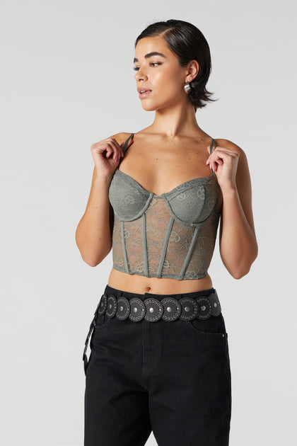 Lacing-detail corset top - Denim black - Ladies