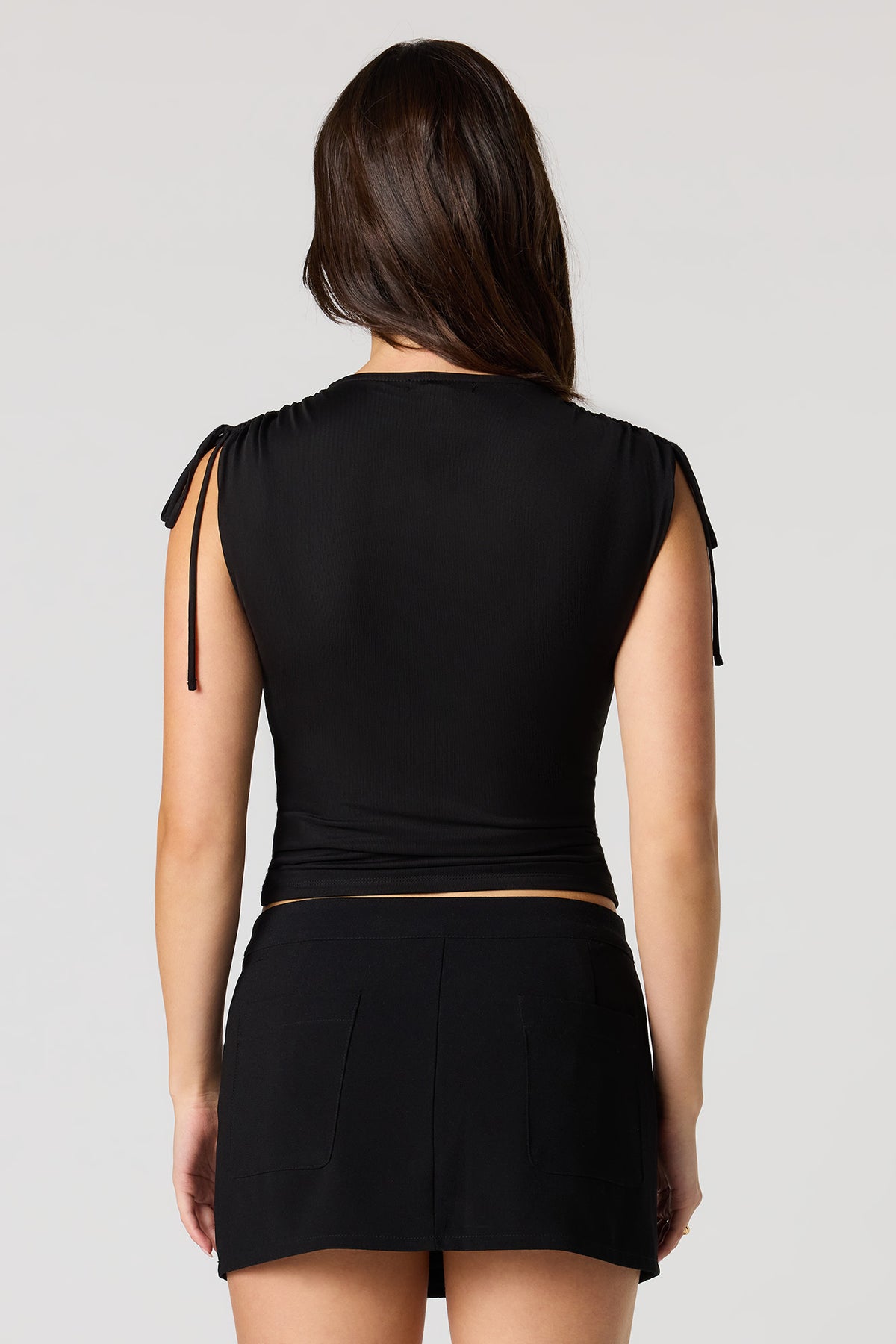 Alt View 2. Mesh Cinched Tie Tank - Black