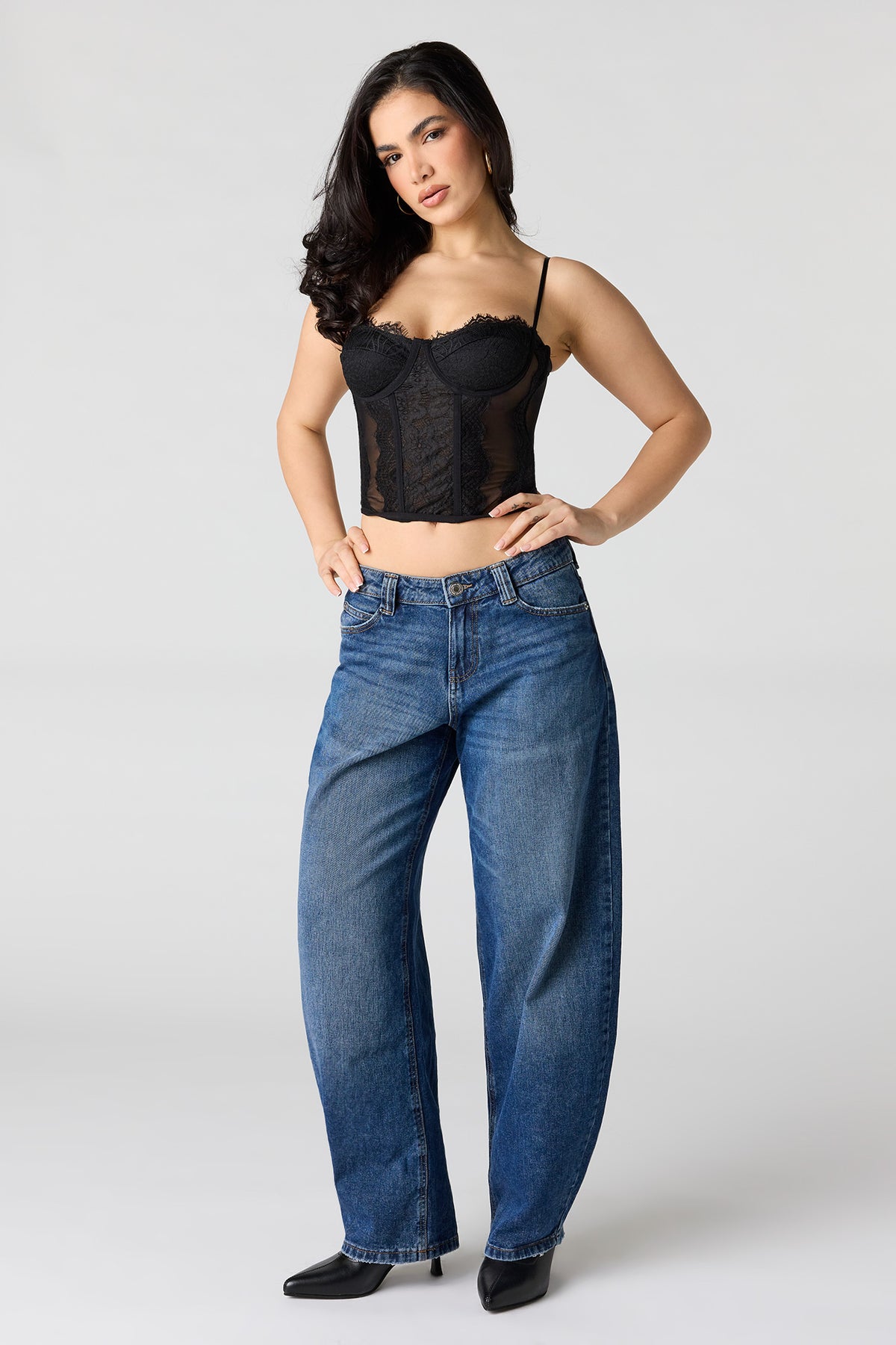 Alt View 3. Mesh Lace Corset Tank - Solid Black