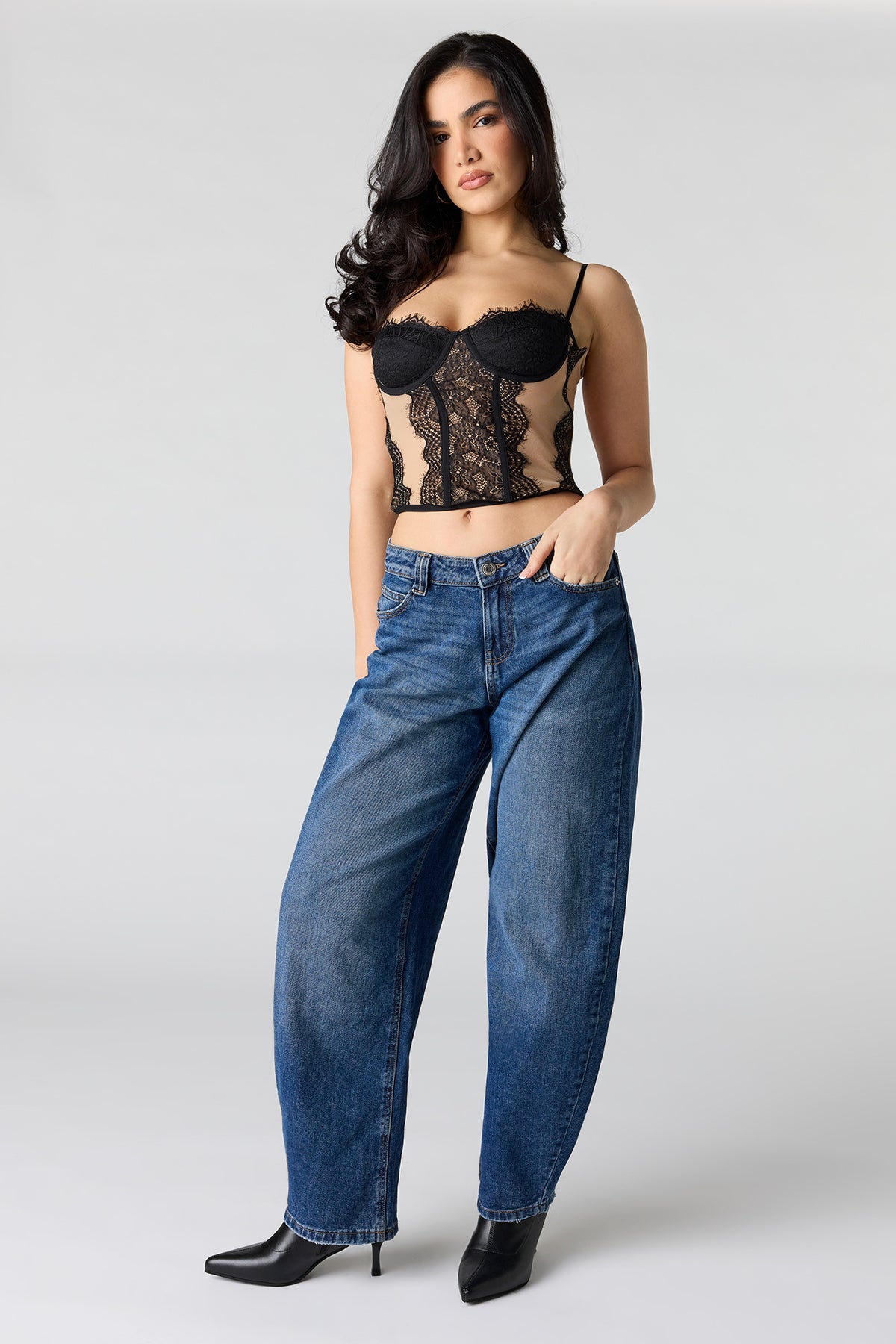 Alt View 3. Mesh Lace Corset Tank - Black