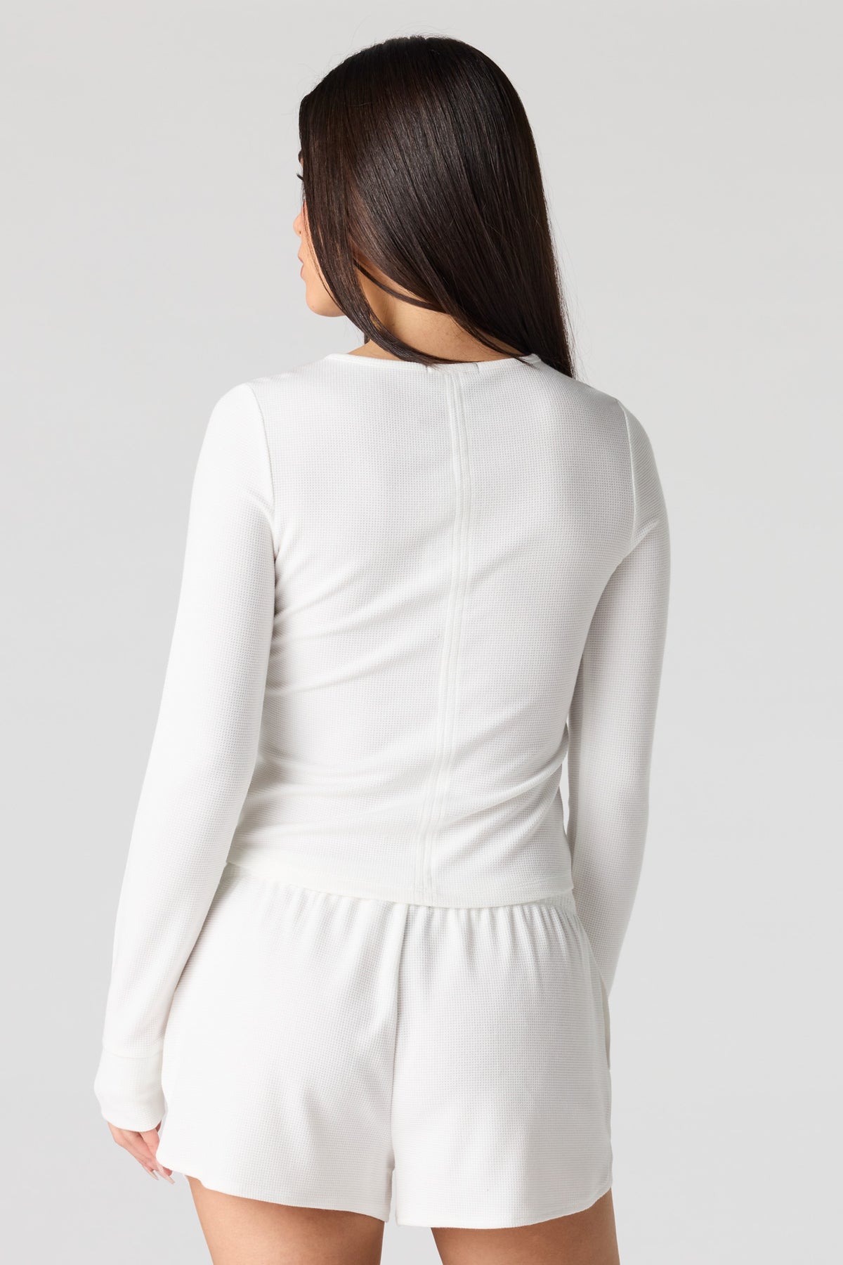 Alt View 2. Waffle Knit Long Sleeve Henley - White