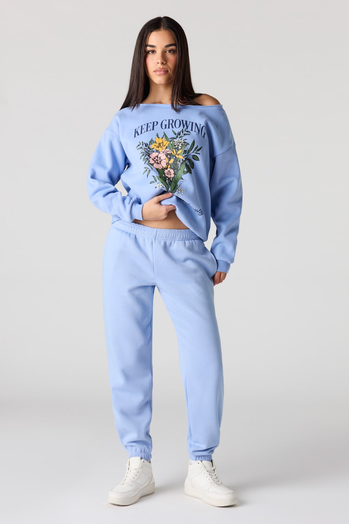 Alt View 3. Keep Growing Graphic Off Shoulder Sweatshirt - Light Blue