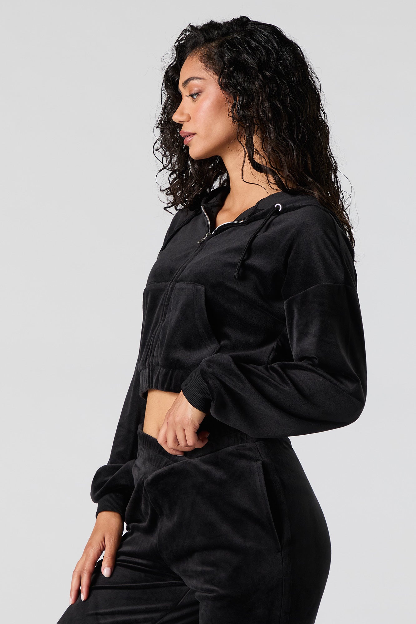 Velour Cropped Zip-Up Hoodie – Urban Planet