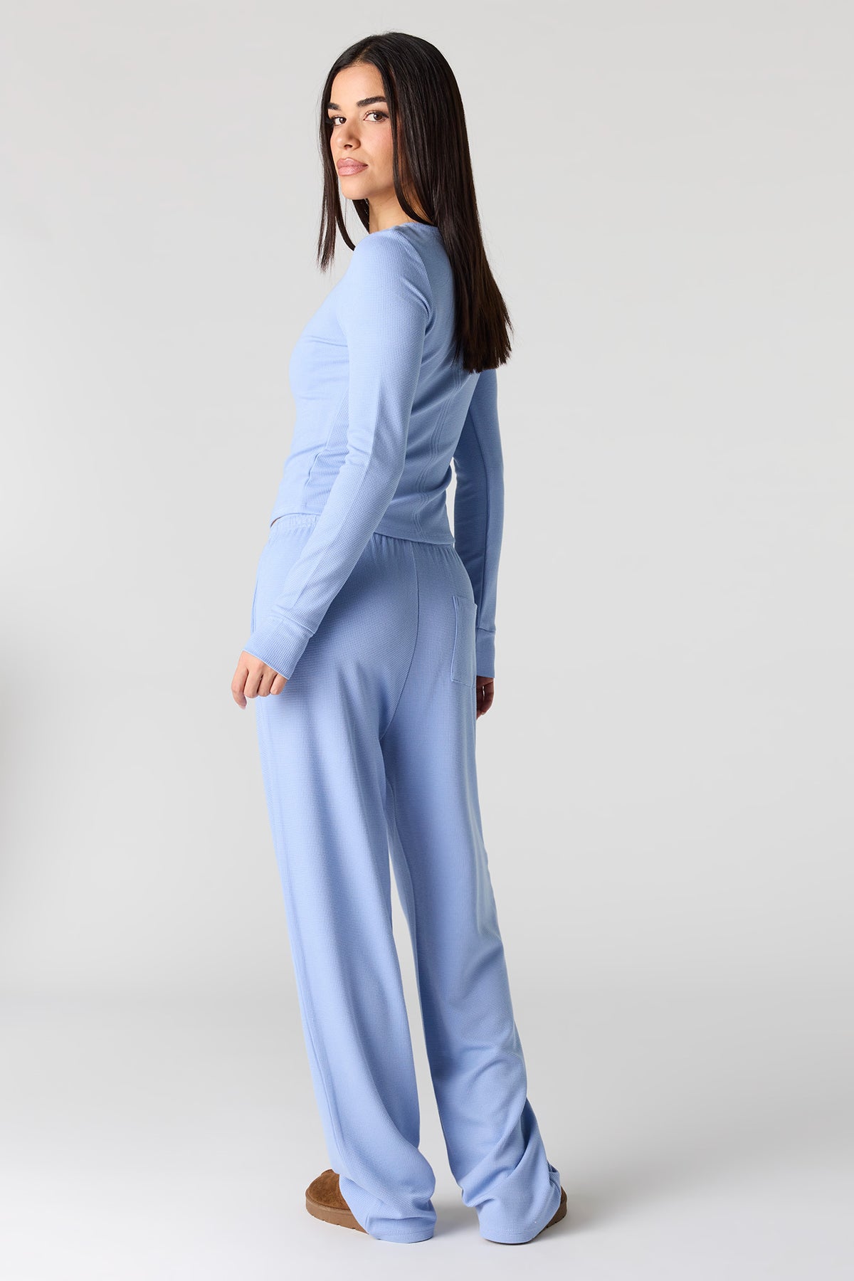 Alt View 3. Waffle Knit Pant - Light Blue