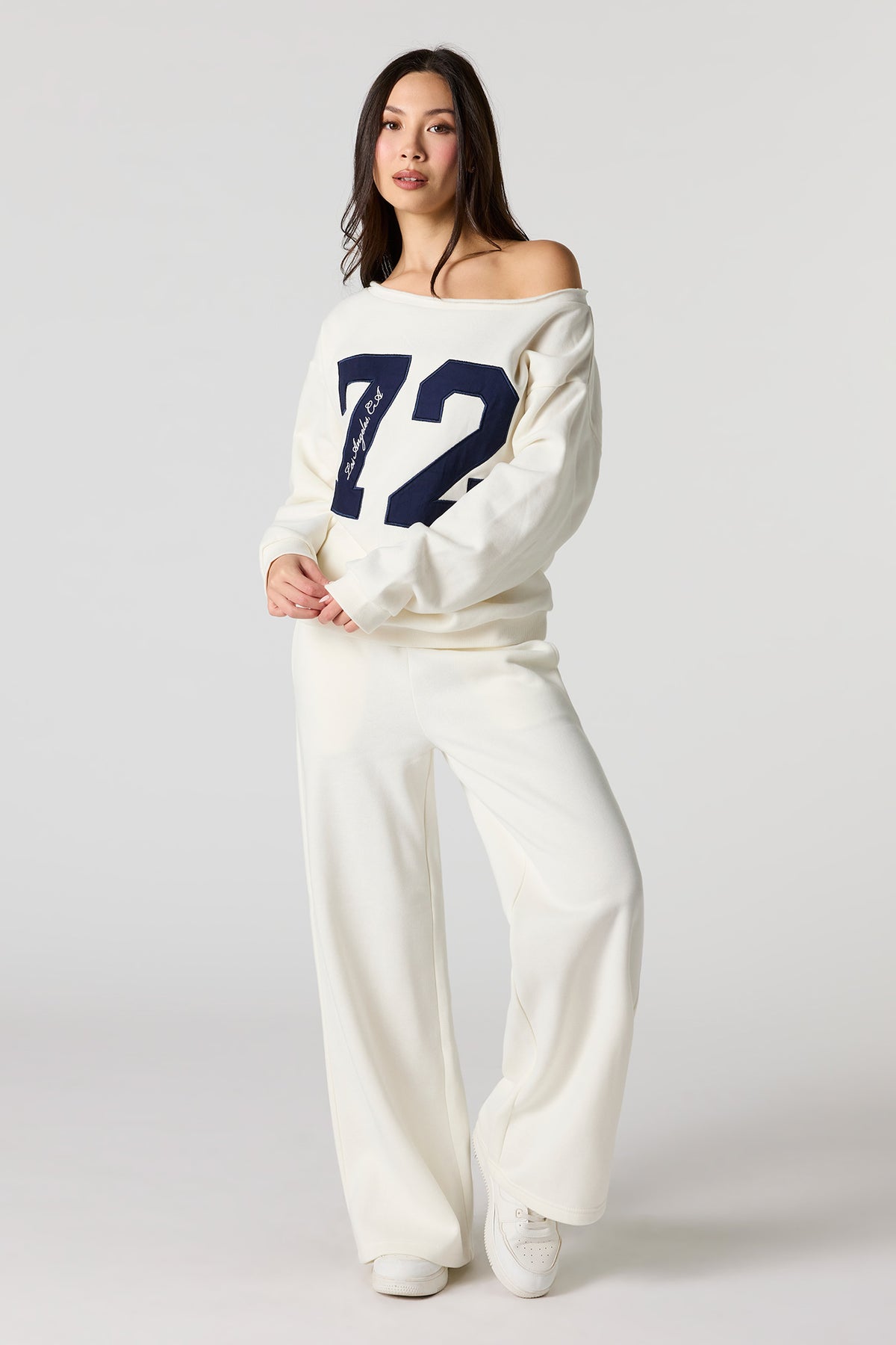 Wide Leg Fleece Sweatpant - White