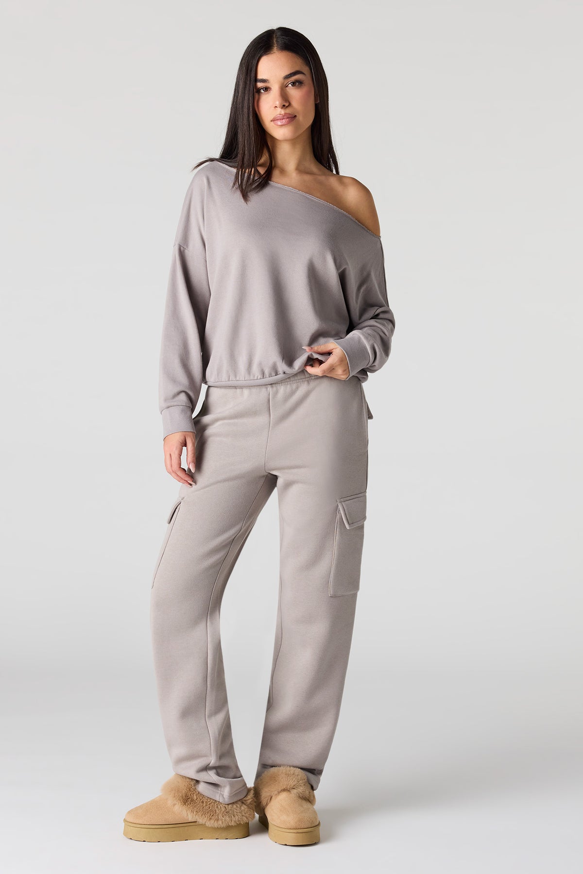 Pantalon cargo en molleton uni