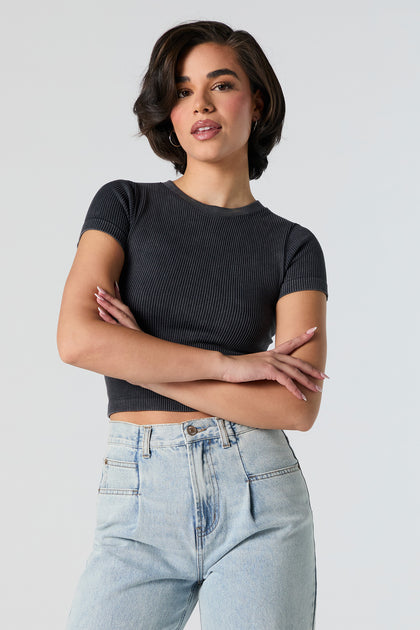 Mad Urban Ribbed Cross Belt Crop Tops, Tops for Women, Short Tops for  Women, Crop Tops for Women