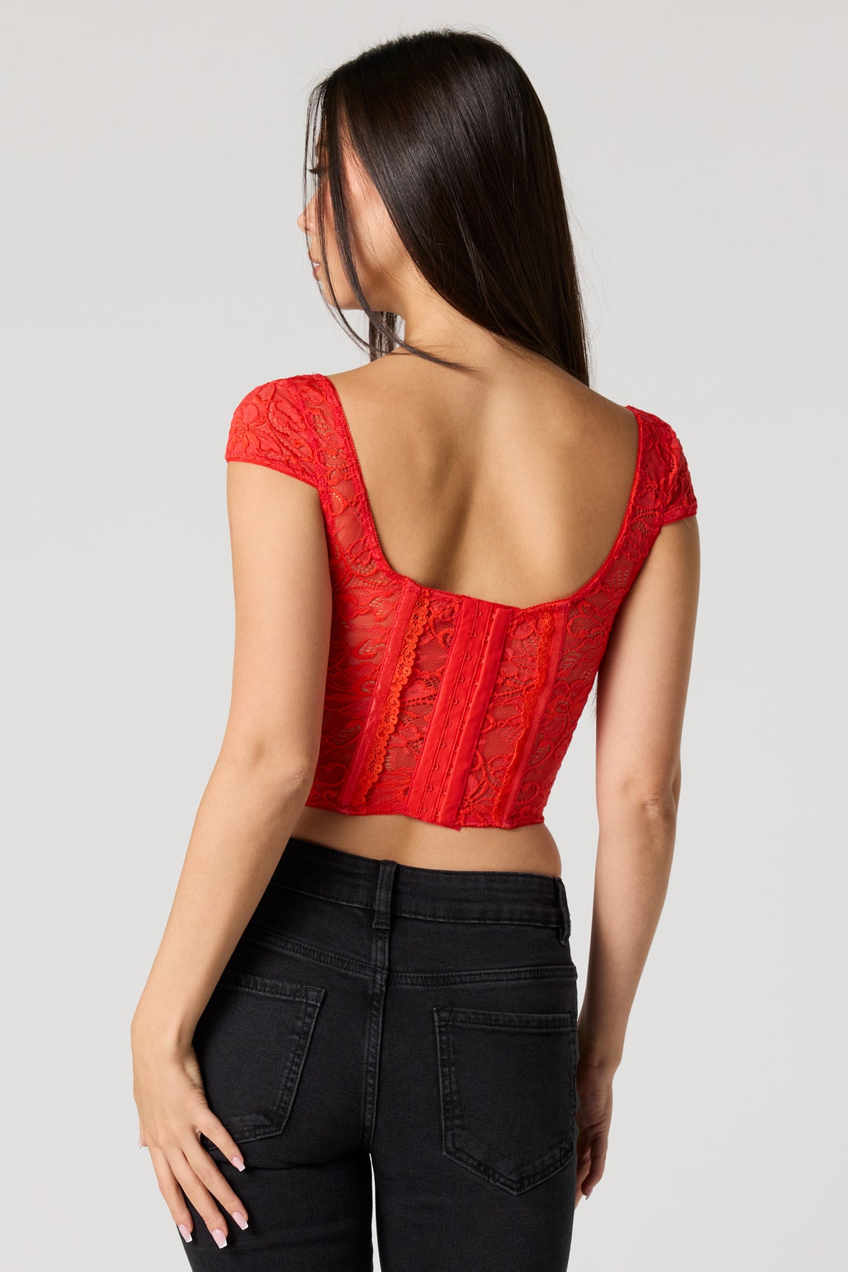 Alt View 2. Lace Corset Top - Red