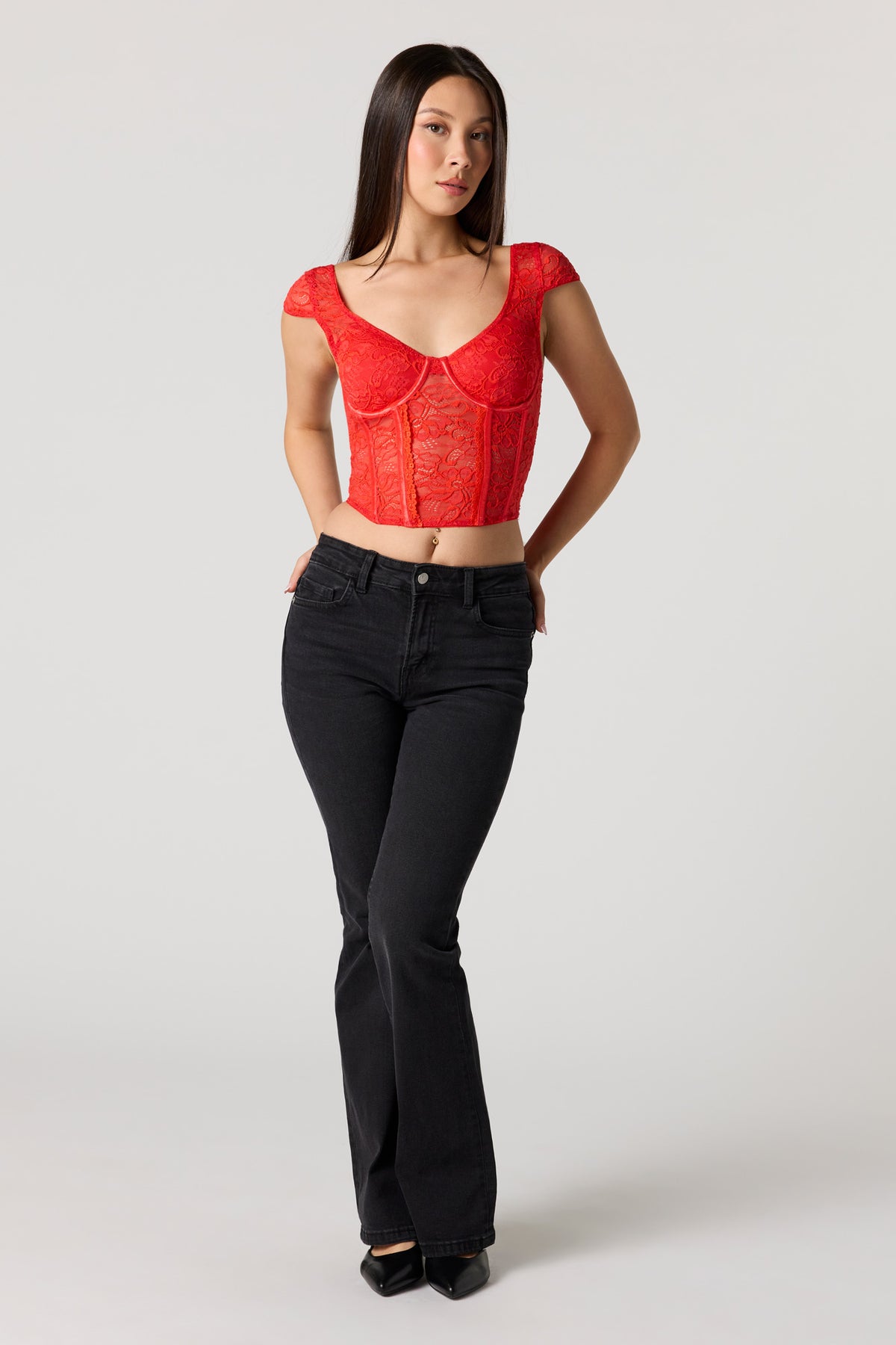 Alt View 3. Lace Corset Top - Red
