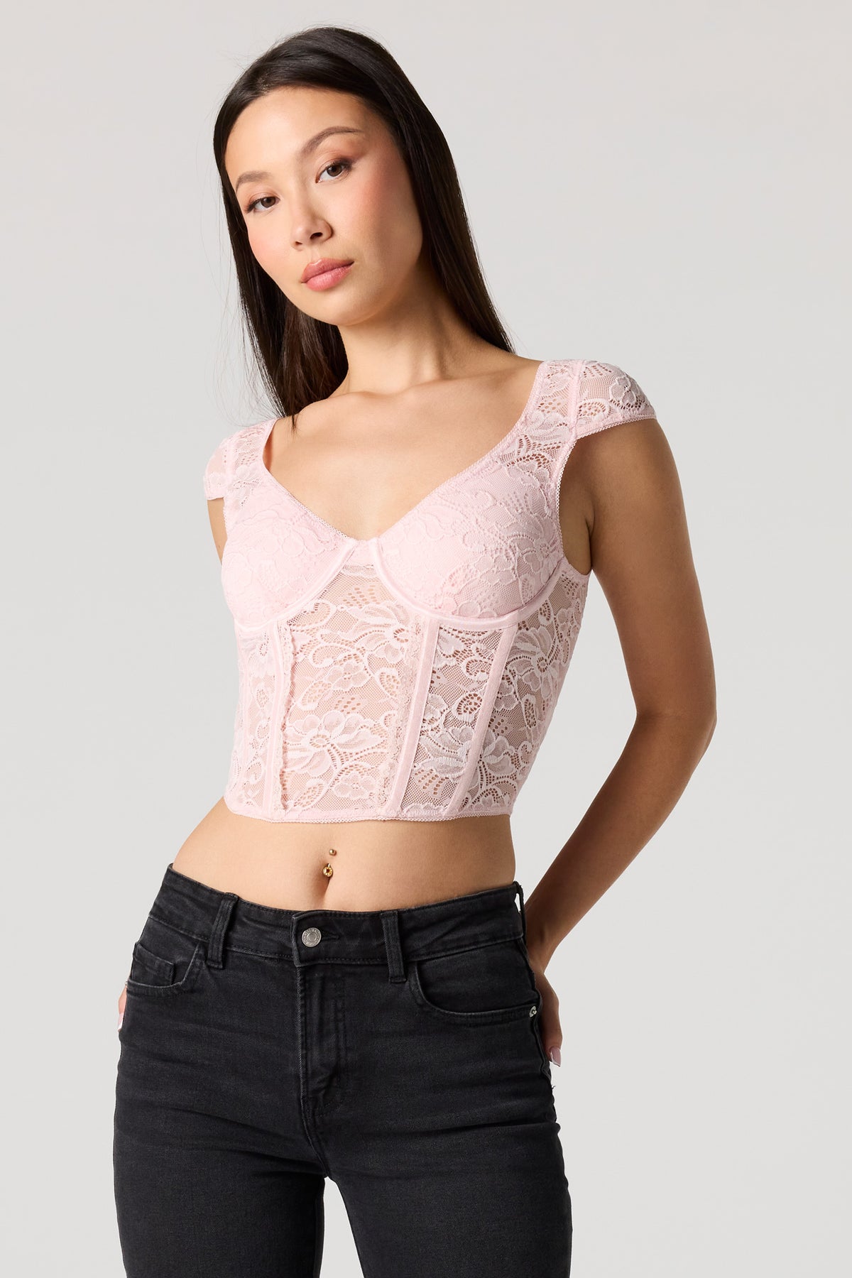Alt View 4. Lace Corset Top - Pink