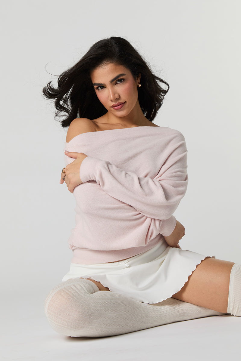 Ruched Knit Off Shoulder Top
