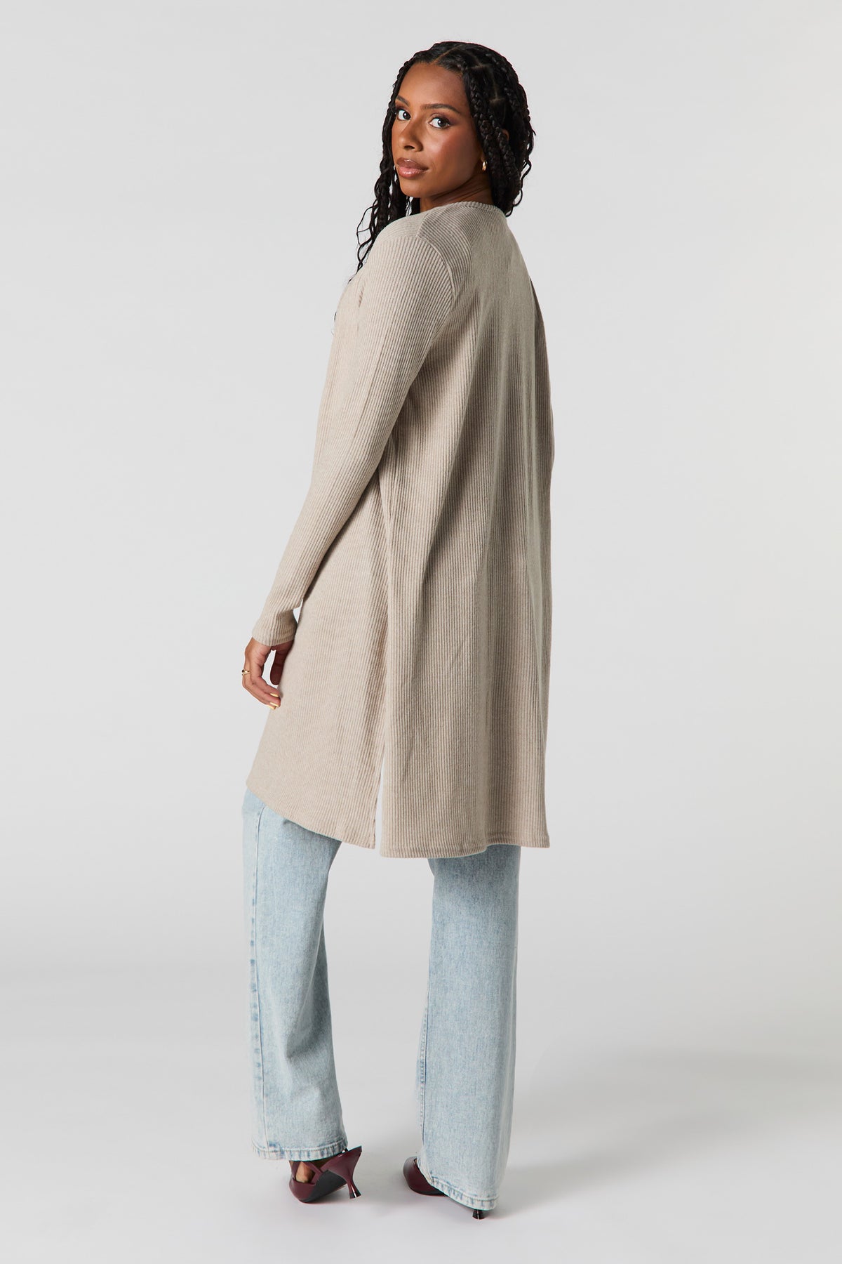 Alt View 3. Knit Slit Cardigan - Tan