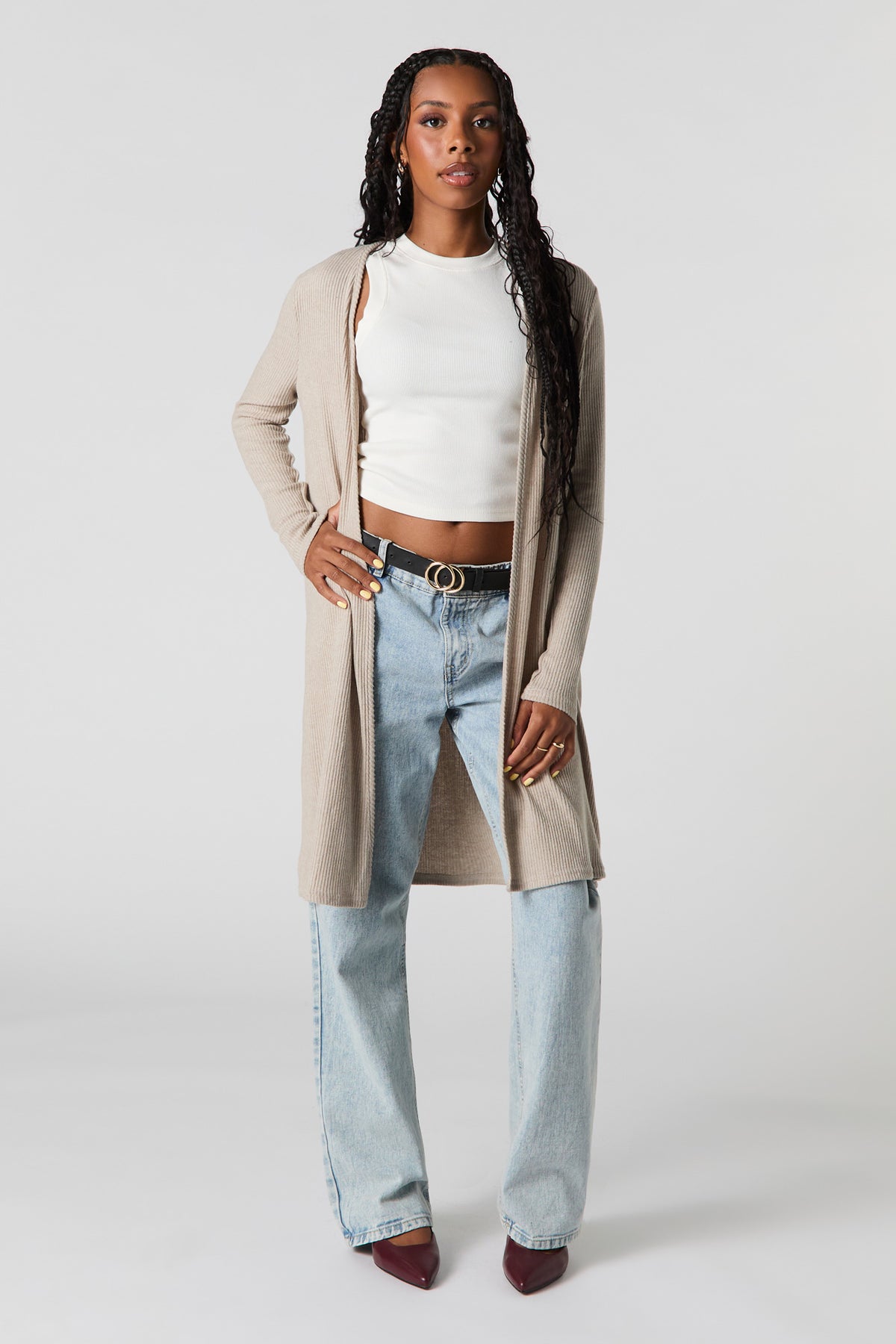 Knit Slit Cardigan - Tan