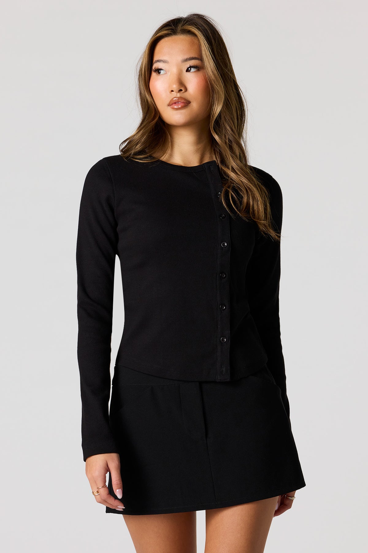 Alt View 7. Asymmetrical Button-Up Ribbed Cardigan - Tan