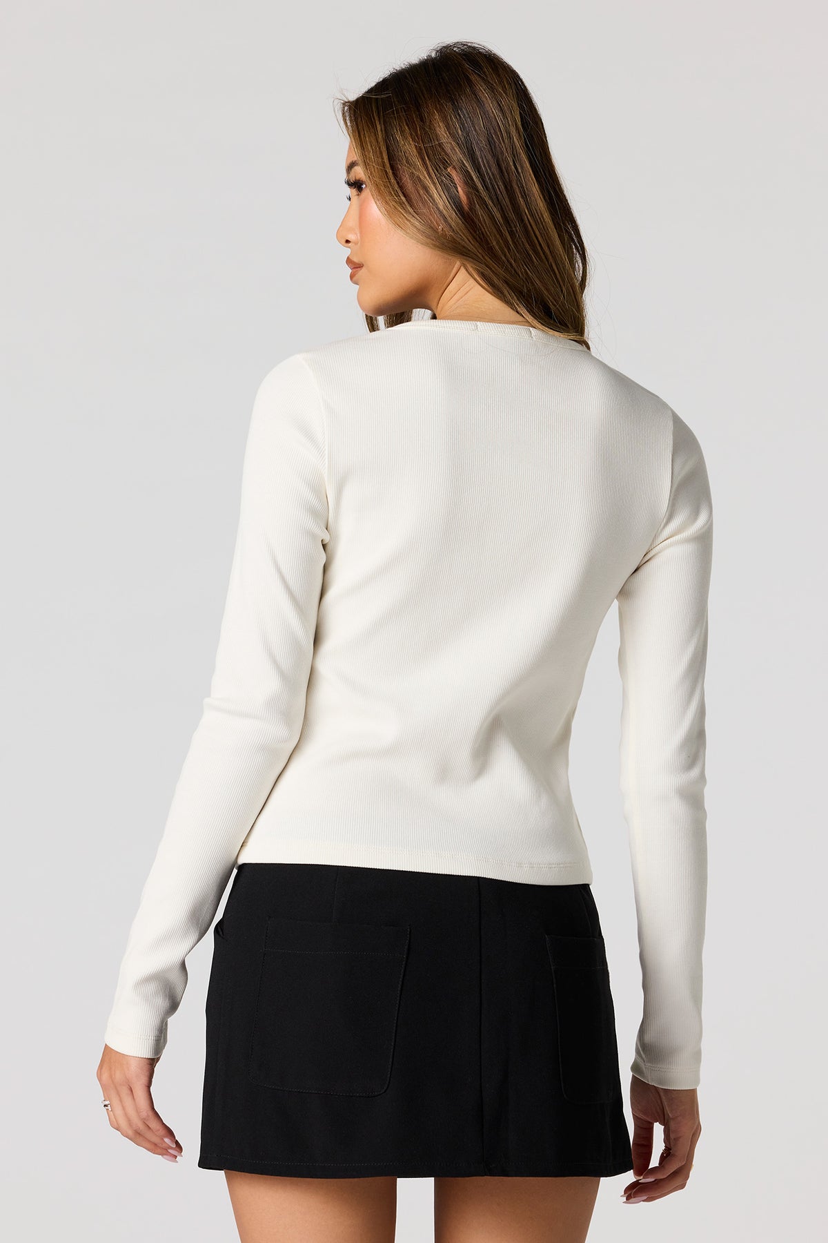 Alt View 5. Asymmetrical Button-Up Ribbed Cardigan - Tan