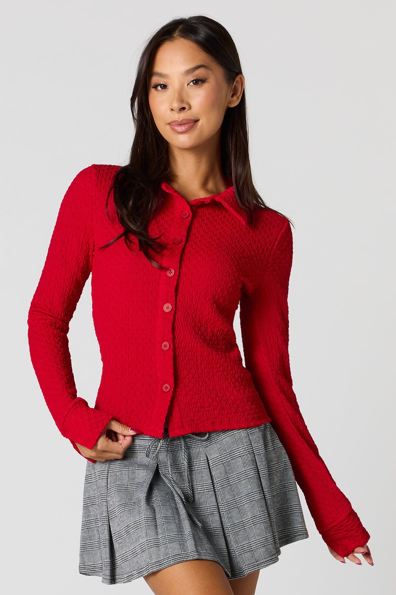 Textured Knit Button-Up Top