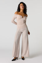 High Rise Exposed Seam Wide Leg Pant