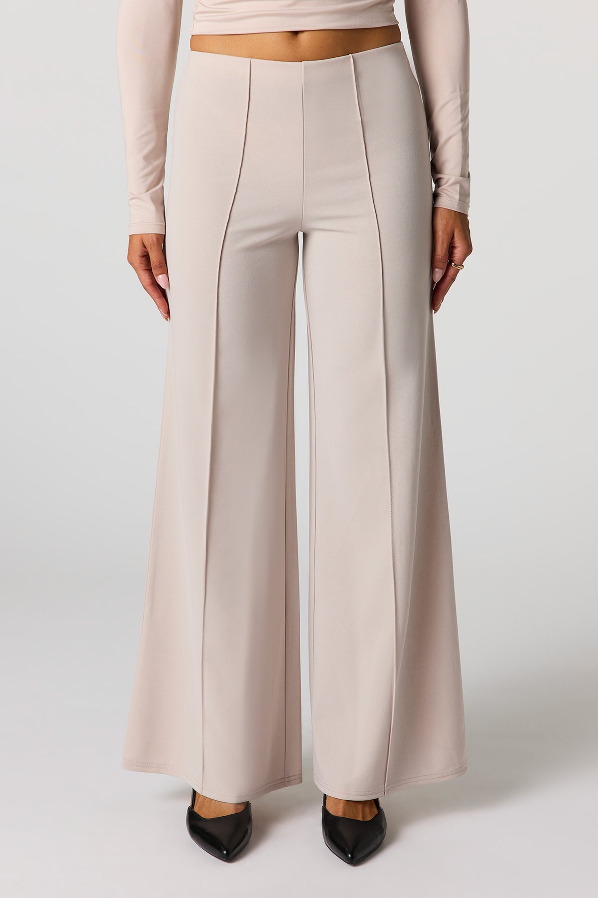 Alt View 2. High Rise Exposed Seam Wide Leg Pant - Tan