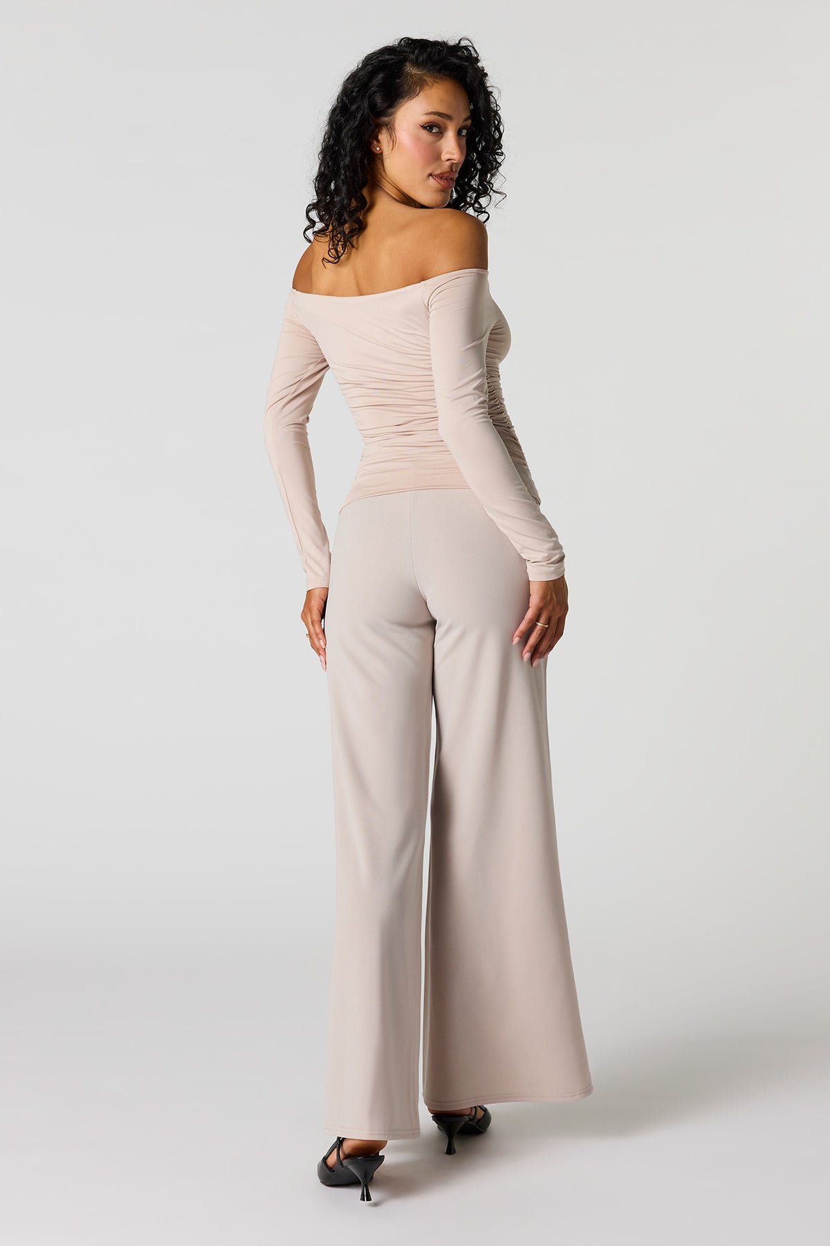 Alt View 3. High Rise Exposed Seam Wide Leg Pant - Tan