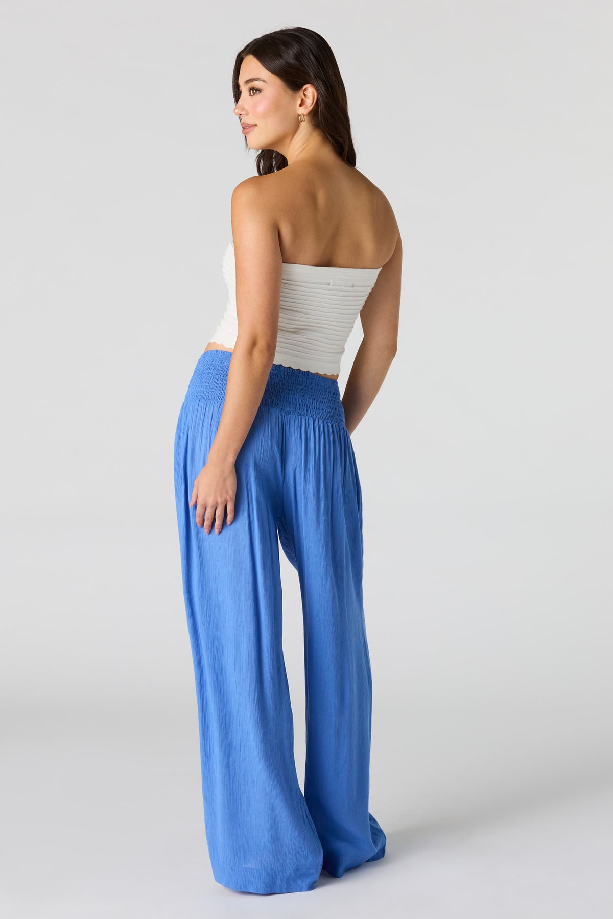 Alt View 3. Smocked Waist Wide Leg Pant - Light Blue