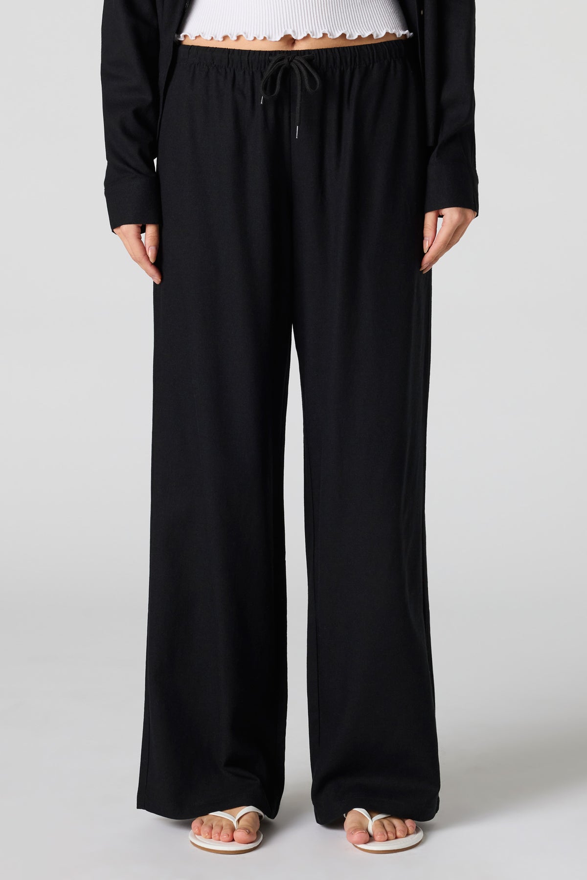 Vue alternative 2. Pantalon en mélange de lin à taille coulissante