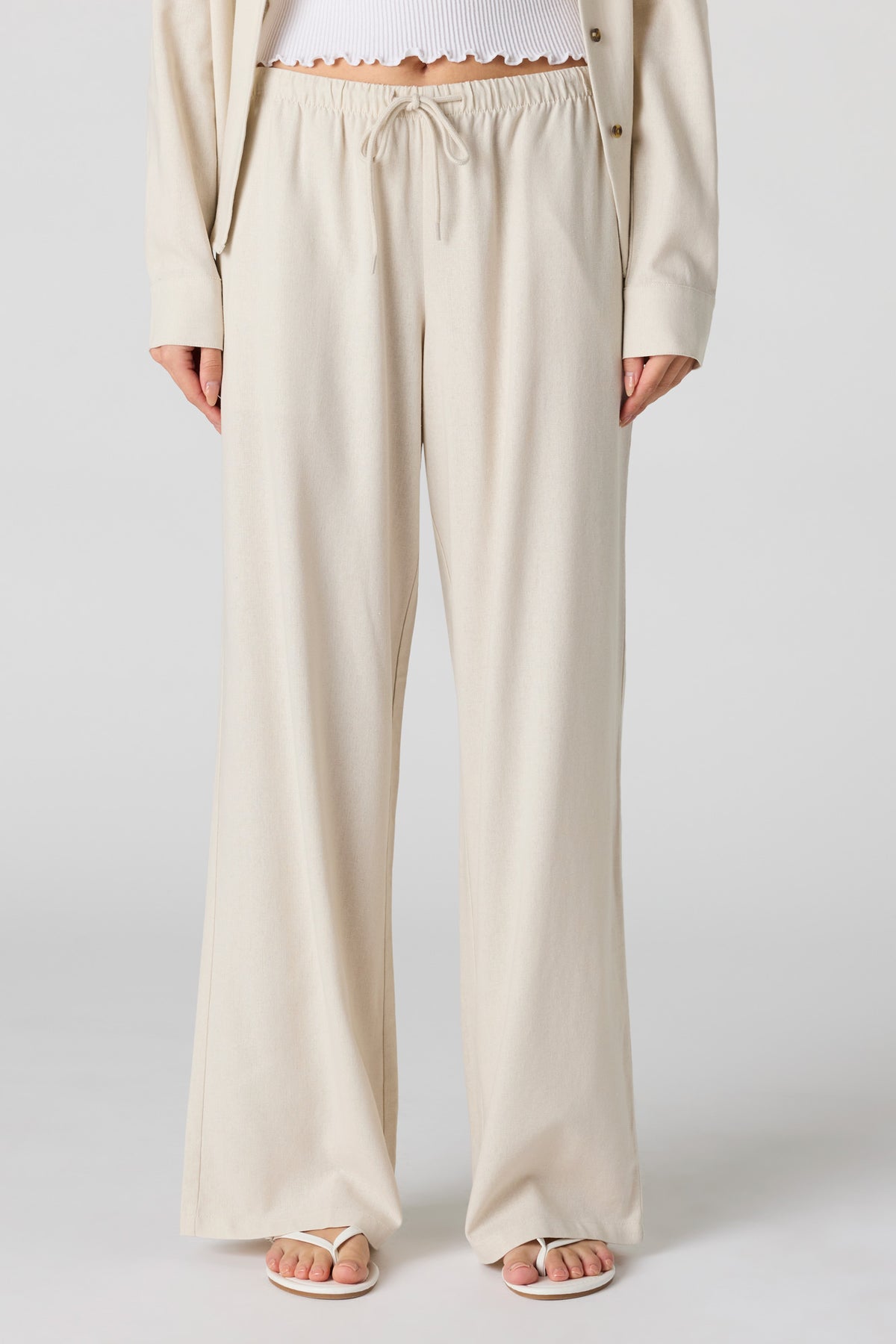Vue alternative 2. Pantalon en mélange de lin à taille coulissante