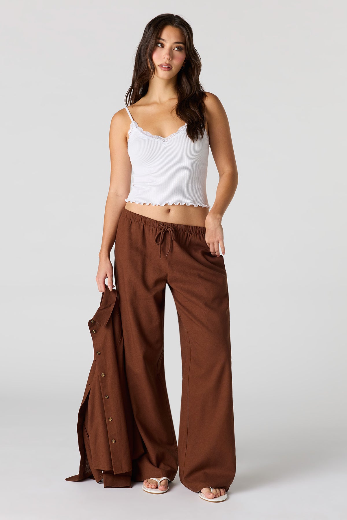 Pantalon en mélange de lin à taille coulissante
