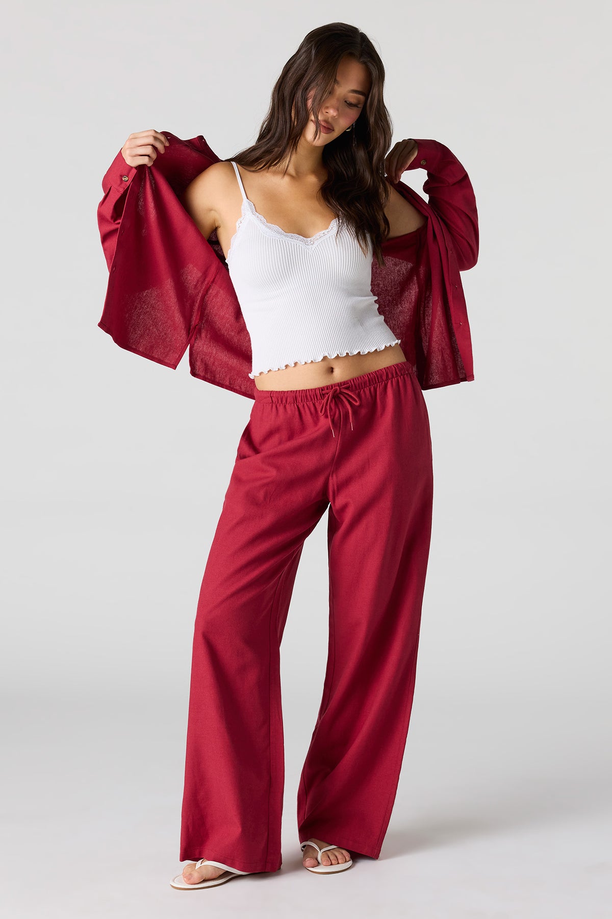 Pantalon en mélange de lin à taille coulissante