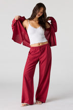 Pantalon en mélange de lin à taille coulissante