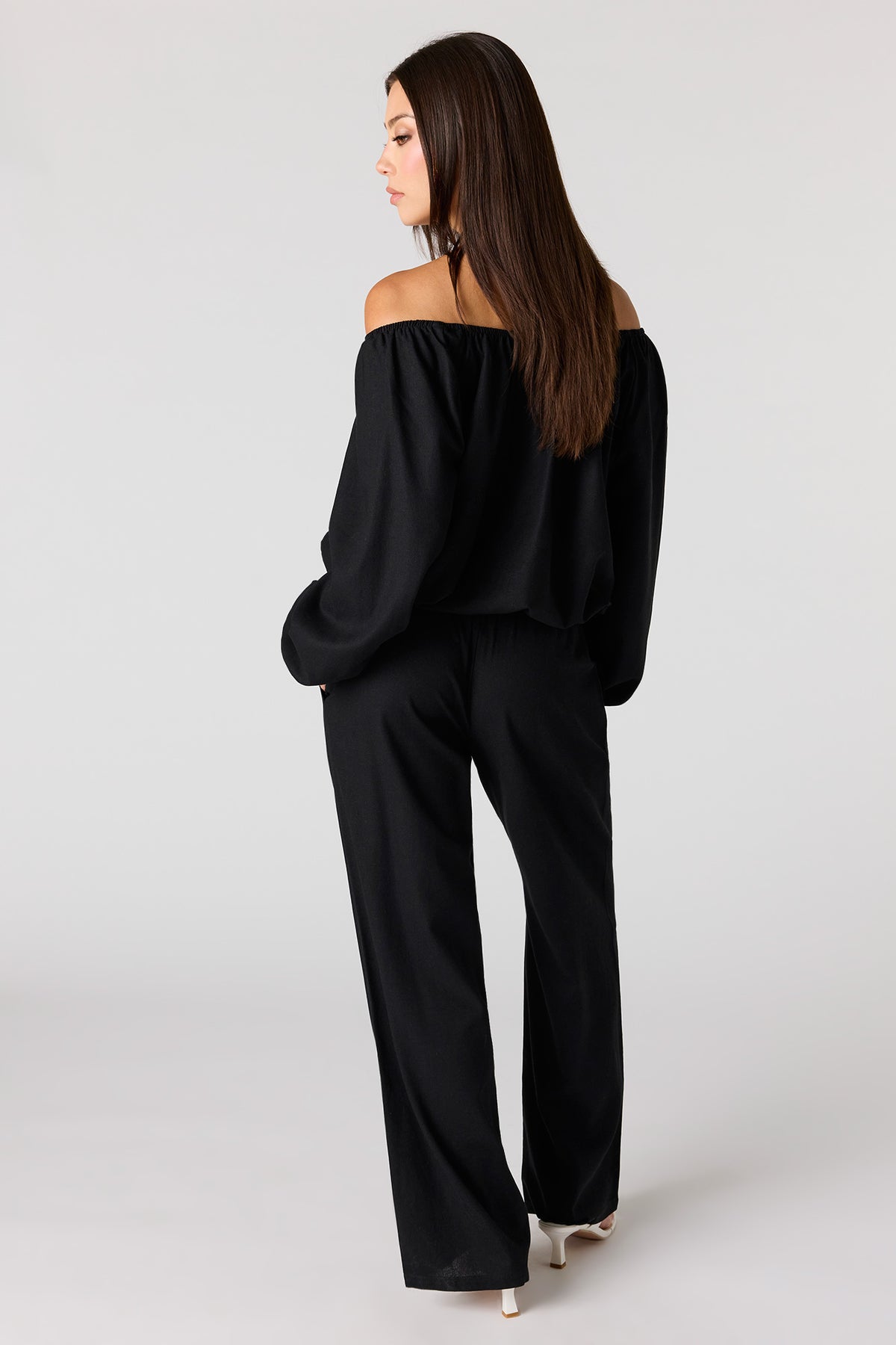 Alt View 3. Linen-Blend Drawstring Pant - Black