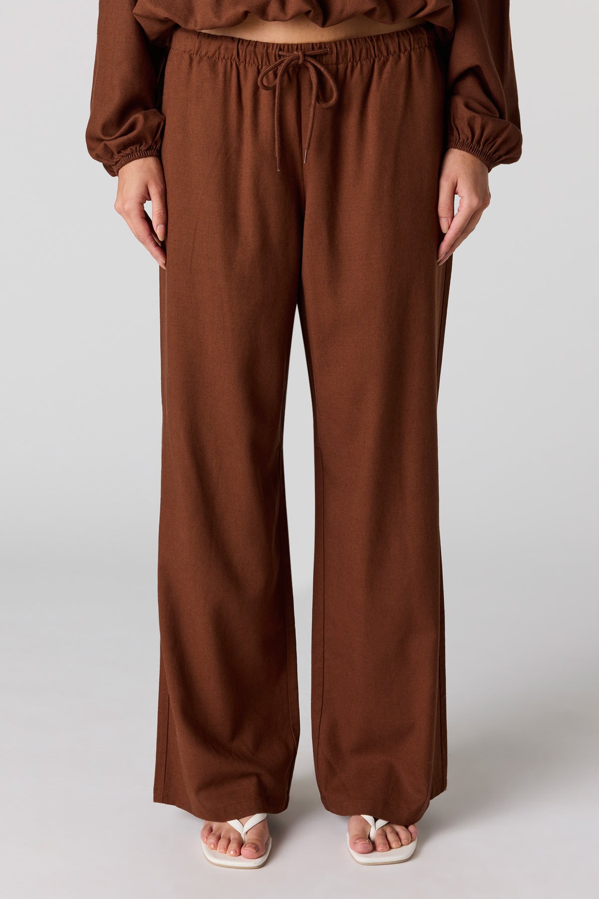 Alt View 2. Linen-Blend Drawstring Pant - Brown