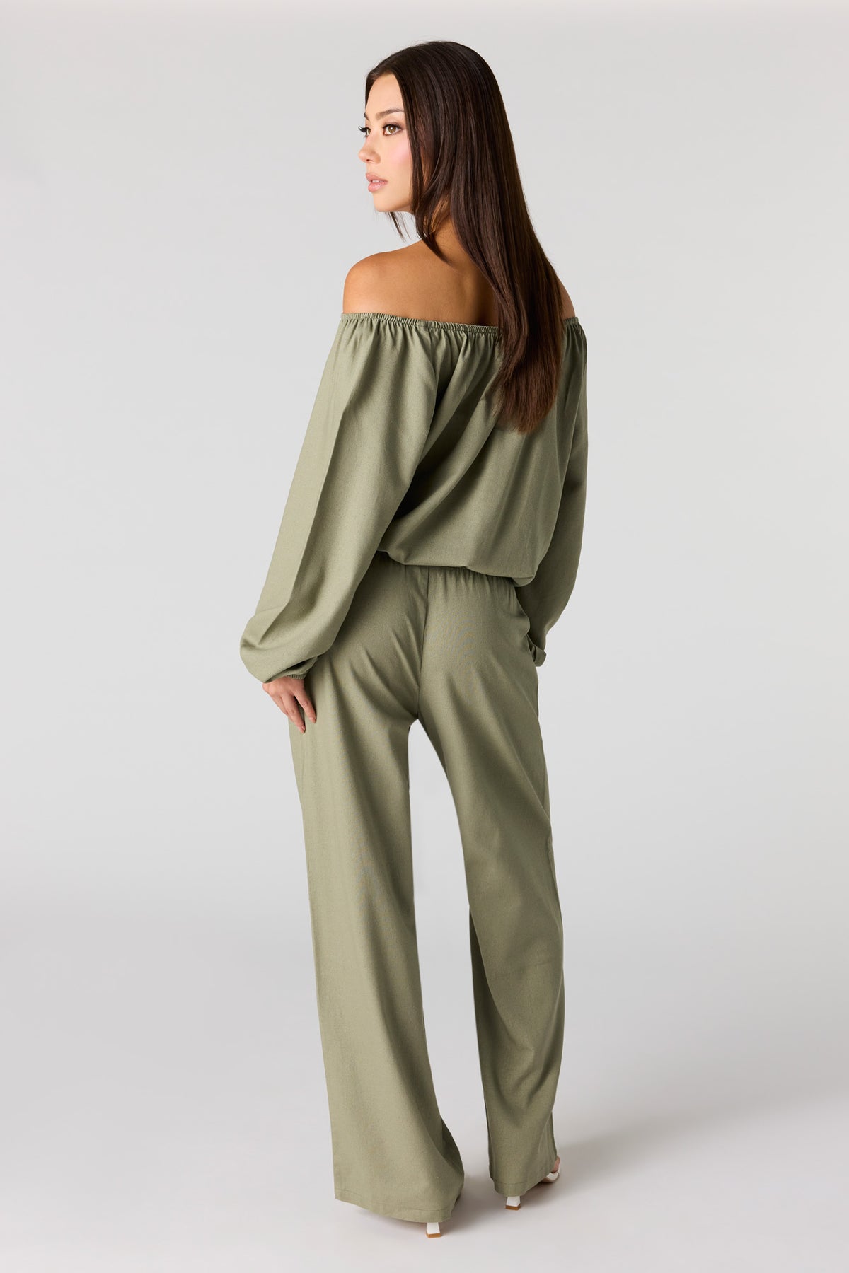 Alt View 3. Linen-Blend Drawstring Pant - Dark Green